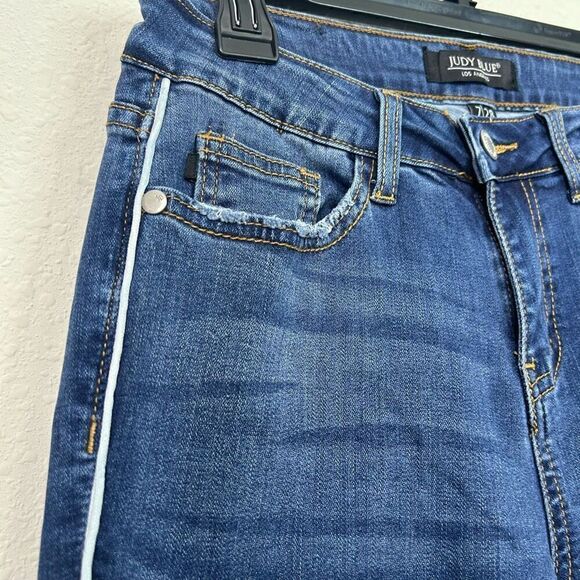 Judy Blue Mid Rise Skinny Fit Size 7/28 JB84165 Med Blue Pin Stripe Jeans - Picture 4 of 15